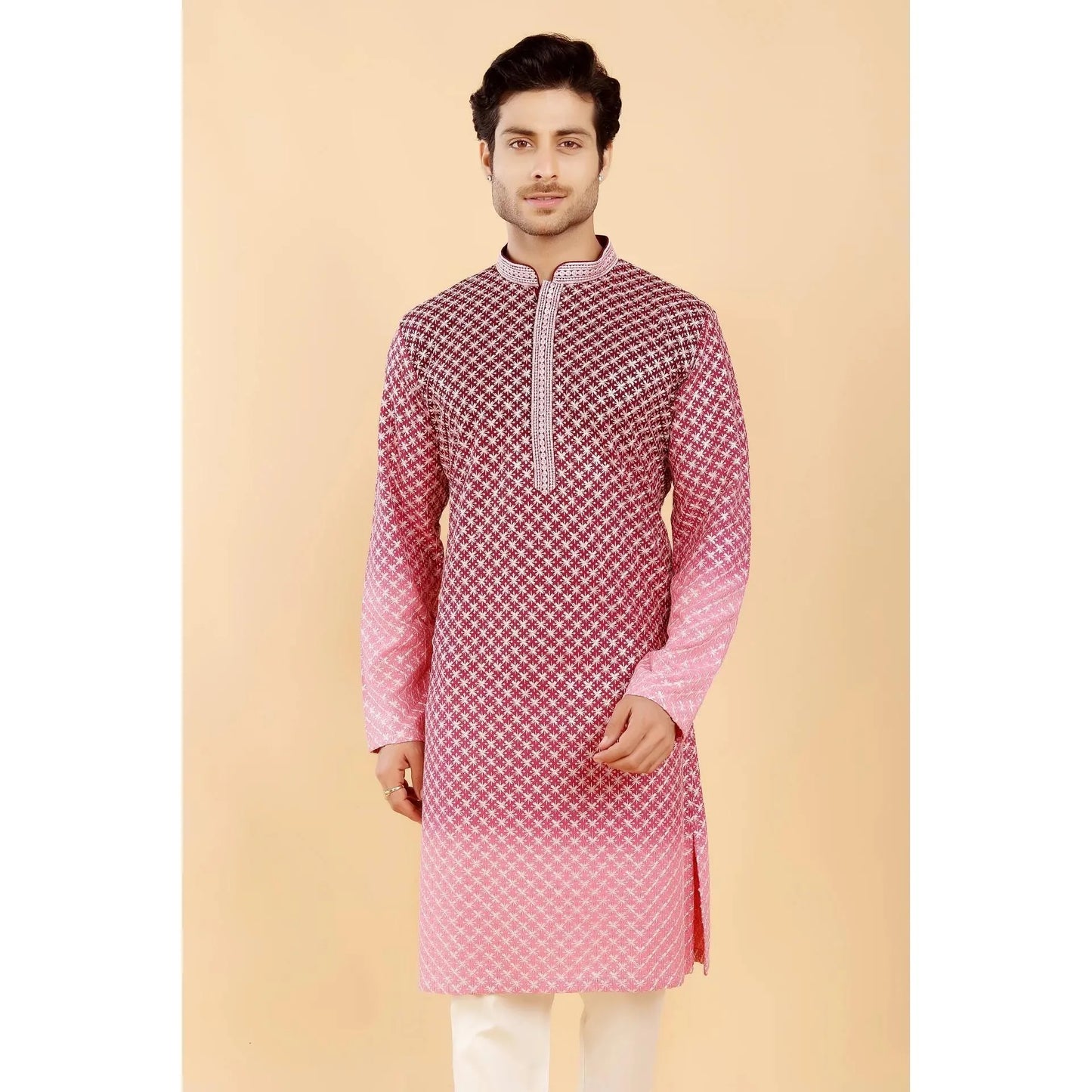 Kurta Vardha Regular Fit Mandarin Collar Long Suitable All Occasions Such Wedding Hari Raya Aidilfitri Gebetskleidung Mann