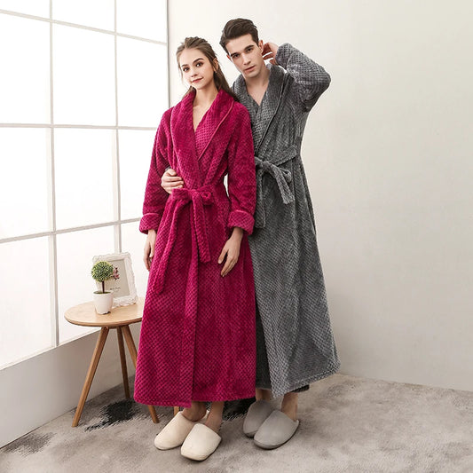Thickened Extended Bebe Velvet Couple Robe Women's Winter plus Size Fashion Sleepwear Men's XXXL Sexy Home Clothes Pyjamas
