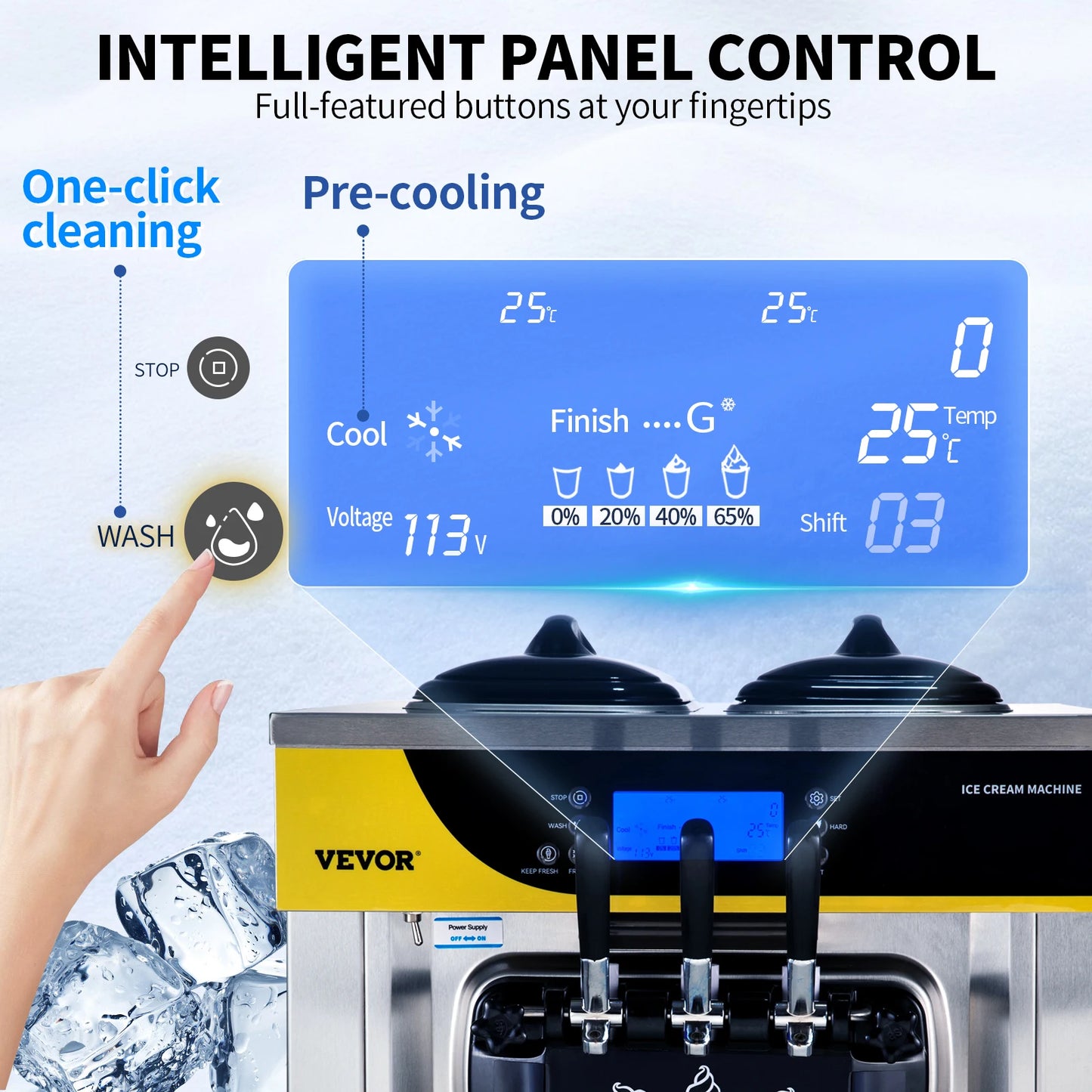SucceBuy 22-30 L/H Soft Ice Cream Machines Commercial Tricolor Desktop Sweet Cone Freezing Equipment Vending Machine
