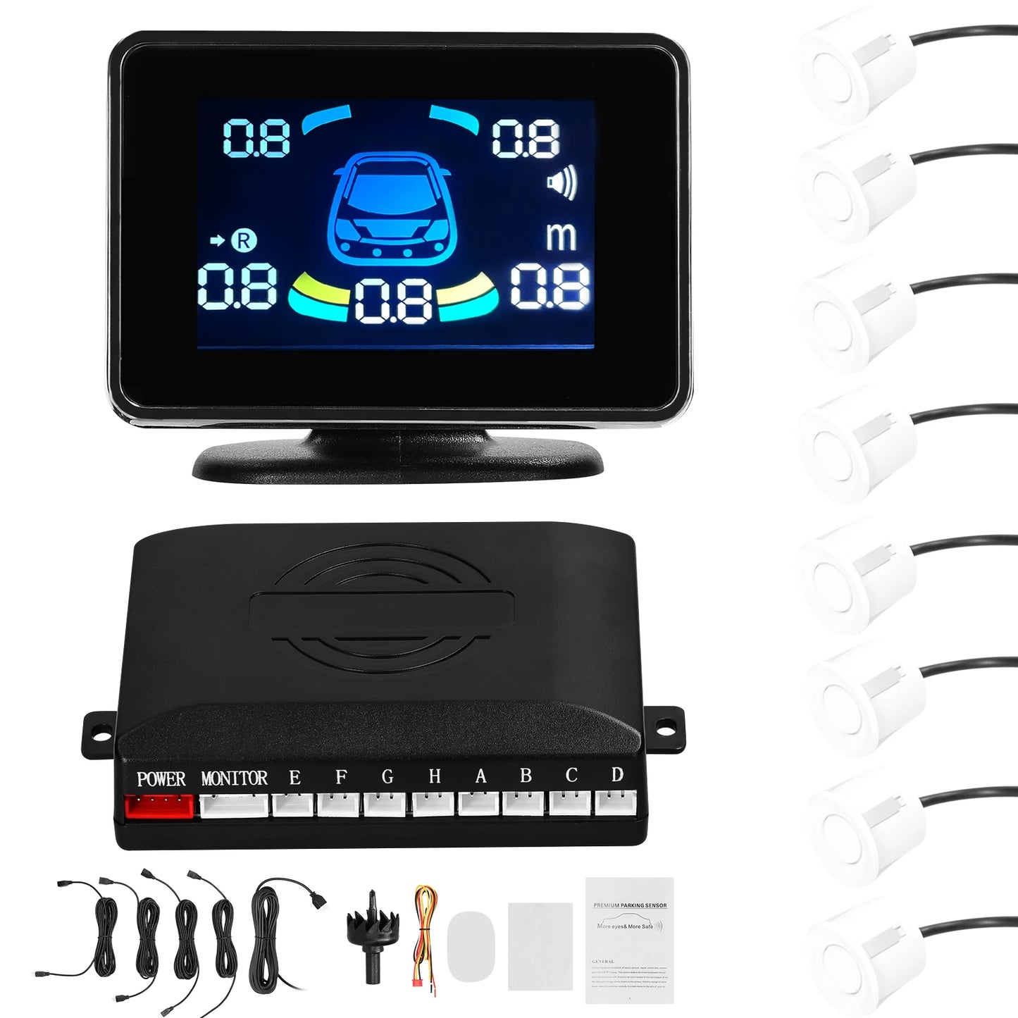 Car Parking Sensor Reversing Radars System Front & Rear Support Sound Warning/Buzzer with 8 Parking Sensors Distance Detection