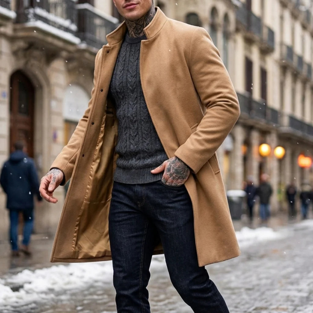 Winter Men's Double-Breasted Trench Coat | Warm & Windproof Overknee-Length Jacket | Casual to Business Streetwear Long Coat