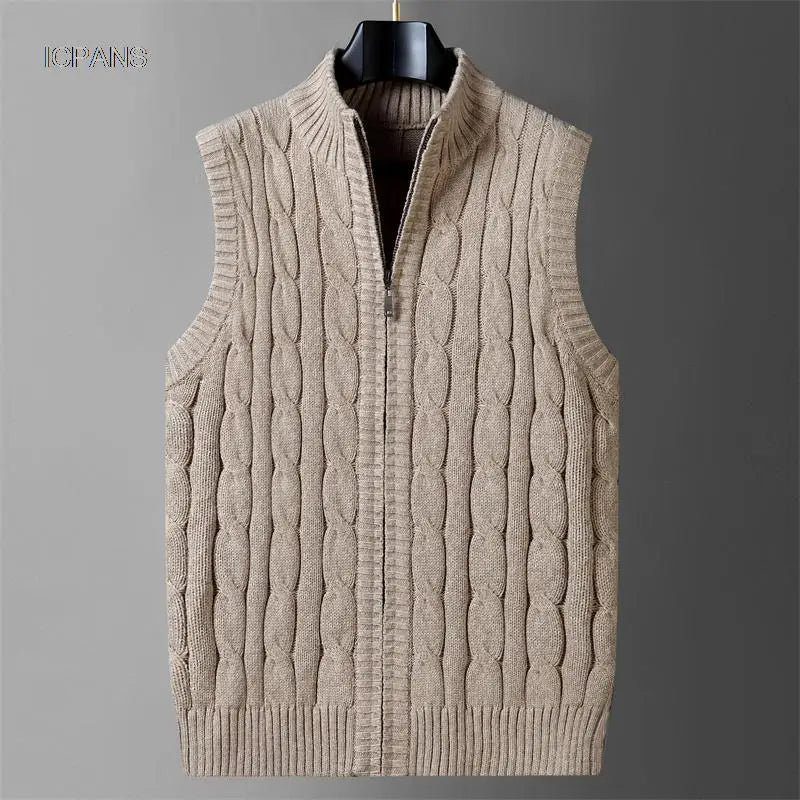 Half Zipper Sleeveless Men Korean Clothes Jumper For Men Vintage Sweater Streetwear Black Vest Jackets Pullovers Knit