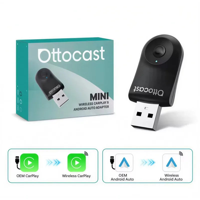 Ottocast Mini Pico 2in1 Wireless CarPlay Dongle Car Baby Safety Camera Pet Back Seat Camera Child Car Monitor For 99% of the car
