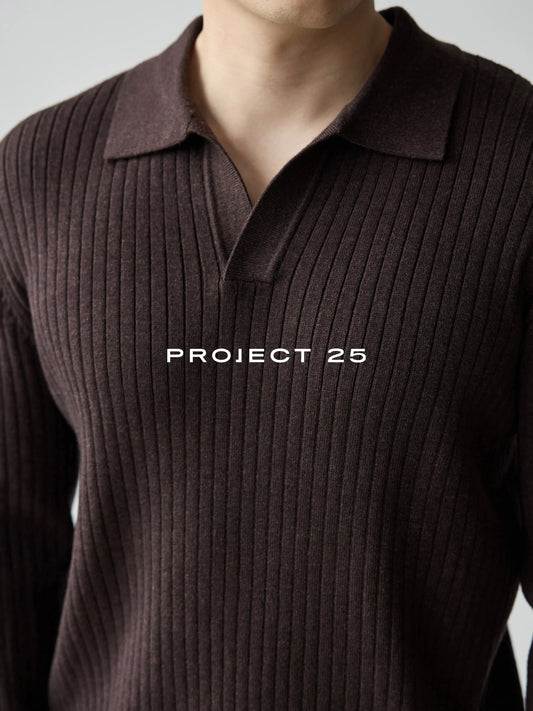 PROJECT 25 45s Wool Blend Seagull Collar Knitted Polo Men Old Money Business Casual Soft Warm Sweater Top Quality Hot Sale