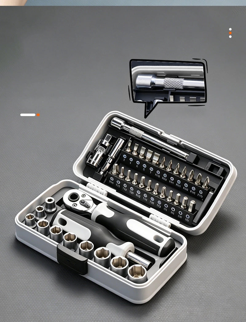 Socket Ratchet Wrench Set,Ratcheting Screwdriver Set,Ratchet Socket Bit Set CR-V Steel Multi-Function Repair Kit for Maintenance