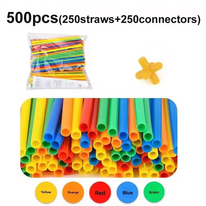 100-600pcs Straw Building Blocks Construction Blocks Straws and Connectors Colorful Motor Skills Engineering Educational Toys
