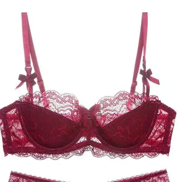 Sexy Lace Half Cup Bra Set Women Soft Underwire Gathered Thin Push Up Lightweight Exquisite Lace Comfort Lingerie Set 4 Colors