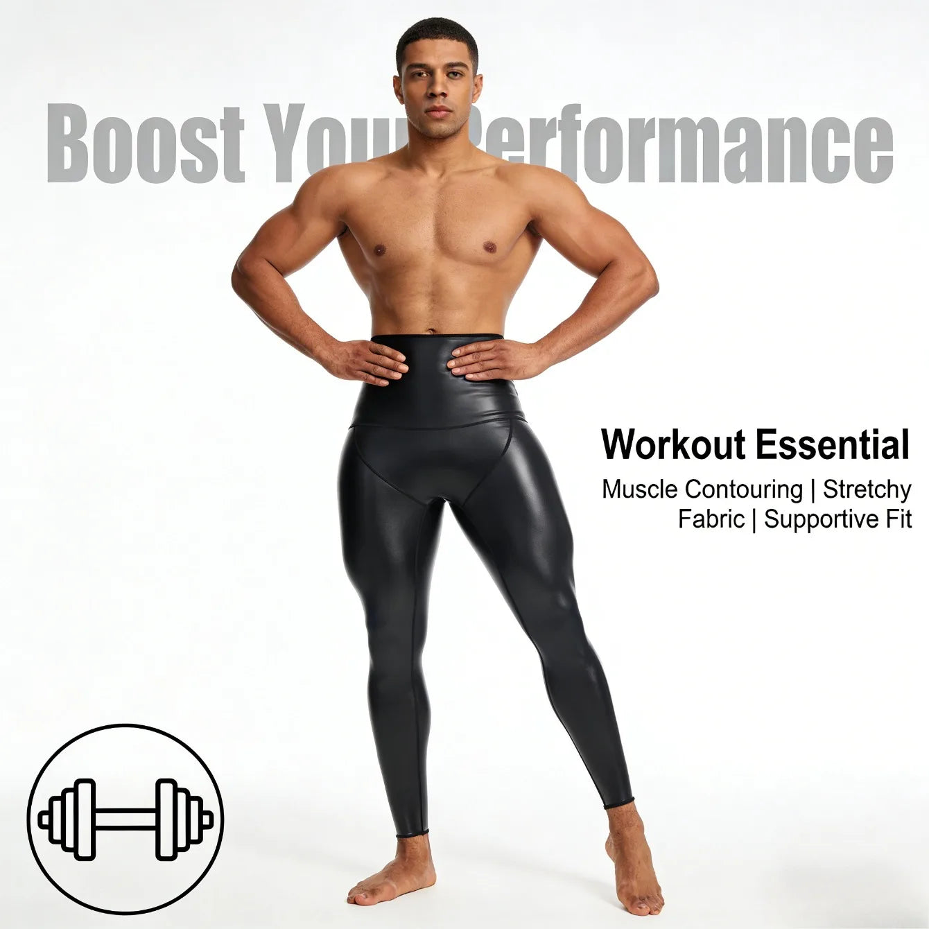 Men's High-Waisted Leather Pants Four-Way Stretch Waist-Shaping Hip-Lifting Slim Fit Cropped Pants