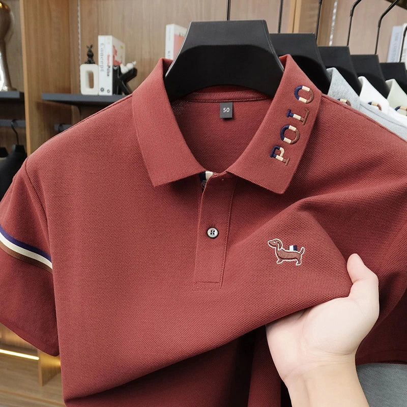 100%cotton Man Short-Sleeved Polo Shirt Lapel Button Embroidery Summer British Style Golf T-Shirt Business Casual Men's Clothing