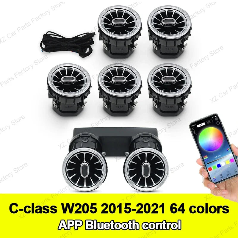 For Mercedes Benz C-class W205 Air Vent 3/64 Color Front and Rear Air Vent Ambient Light Turbine Nozzle Original APP Control