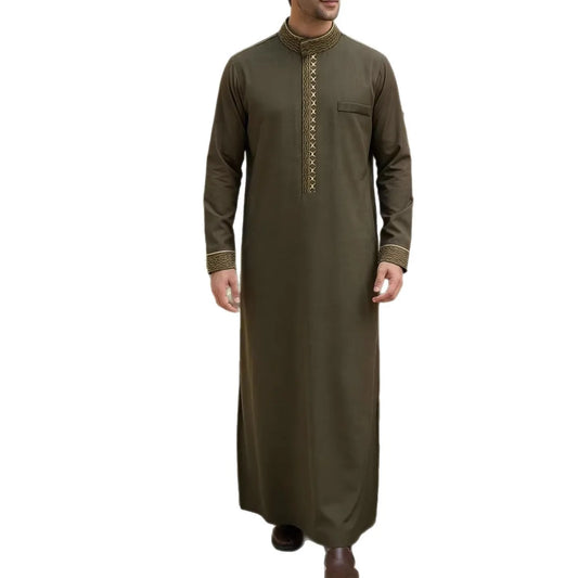 Arab Men's Clothing Muslim Robe Long Sleeve Embroidered Stand Collar Elegant Design Loose Men's Clothing