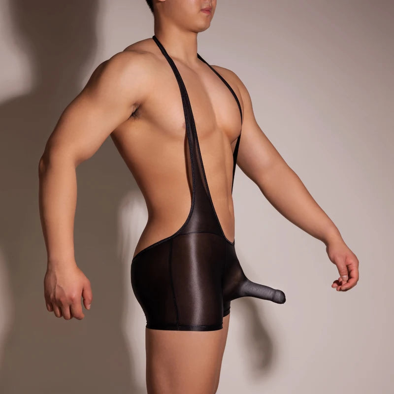 Oil glossy jumpsuit Men Bodysuit Jumpsuit Leotard Lingerie Sexy Hot Mens Sexy Bodysuit perform costume sexy outfit shapewear