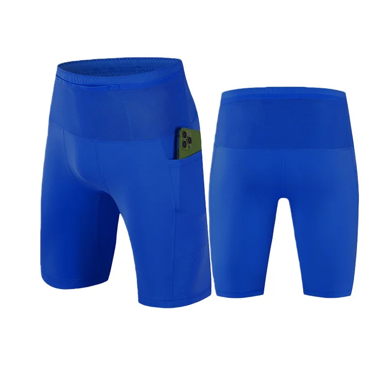 Men's Compression Running Shorts with Pockets Mesh Liner, Tight Athletic Sport Shorts for Marathon Jogging Gym Workout