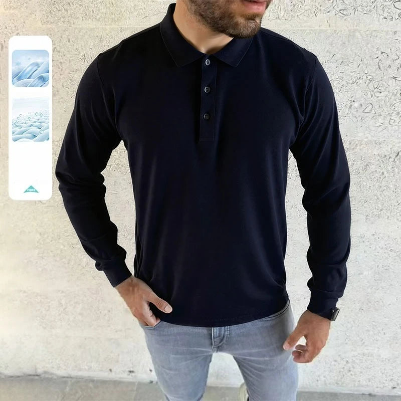 2026 Autumn Long Sleeve POLO Shirts Man High-quality Turn-down Collar Breathable Base Shirt Casual Work Golf Shirts Male Tops