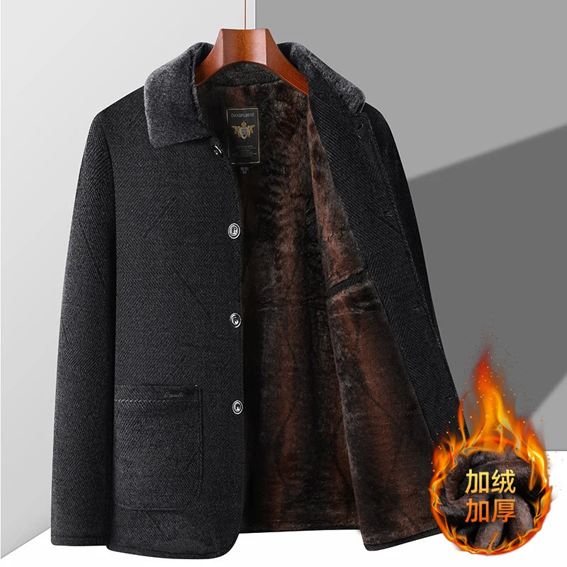 Thickened Fleece Cotton Jacket for Middle-Aged And Elderly Men Winter Outerwear Warm Fashionable Business Casual Style Long S...