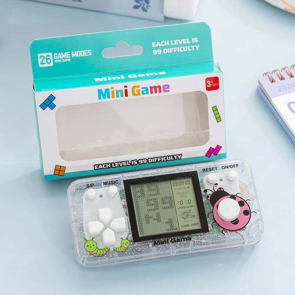 Transparent Mini Handheld Game Console 26 Classic Russian Block Games Backpack Pendant Toy For Chrismas