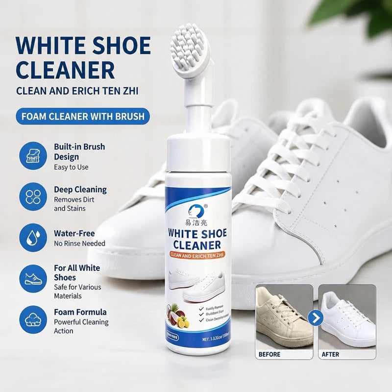 White Shoe Foam Cleaner with Brush Head – No-Water, No-Rinse, Removes Dirt, Dust & Grease from White Sneakers