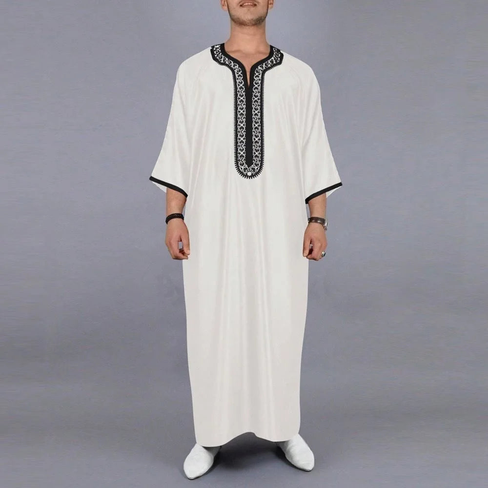 Traditional Middle Eastern Style Muslim Men's Long Robe Retro Embroidered Casual Daily Eid Al Fitr Robe