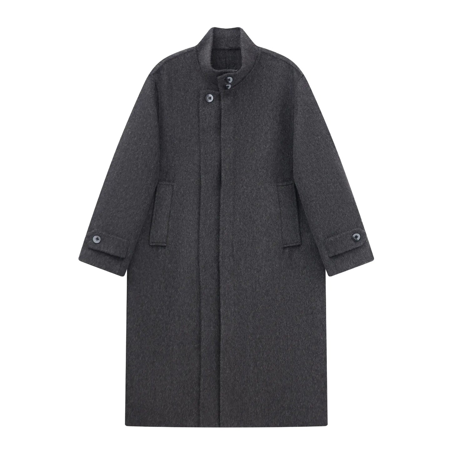 Men 100% Wool Light Autumn Winter Woolen Coat Long Collar Trench Coat
