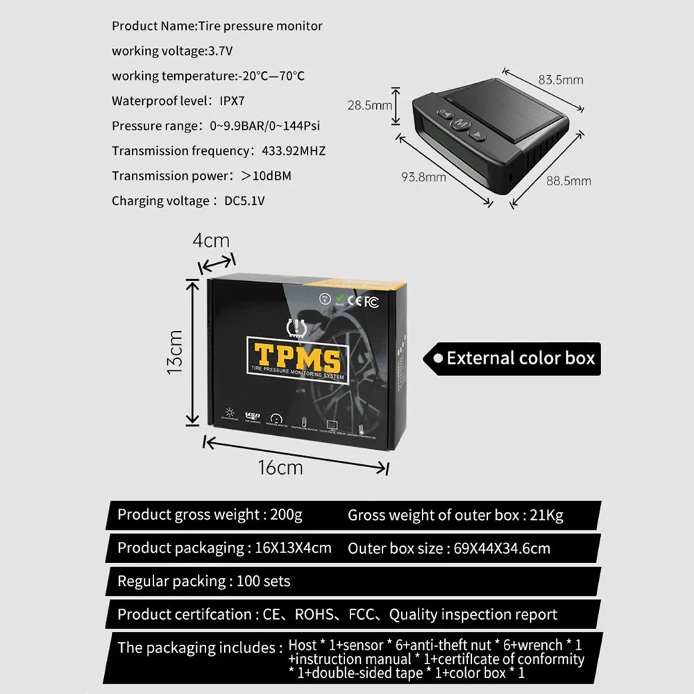 Kebidumei 6-Wheel Truck TPMS T12 Car Tire Pressure Monitoring Solar Tyre Temperature Air Leakage Alarm for Trucks/RVS/Pickup