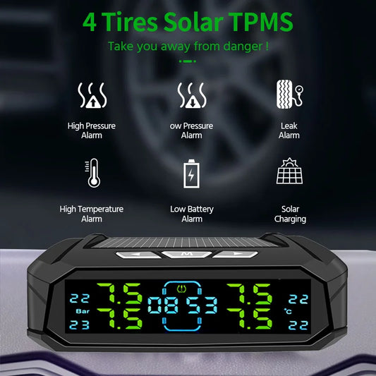 Bar Wireless Intelligent Car Tire Pressure Alarm Monitor System Temperature Air Pressure Gauge With 6 Durable Tire Sensors