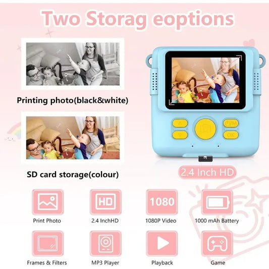 1080P Kids Camera Instant Print Portable Kids Camera with 32GB Card3 and Rolls Photo Paper , Perfect Gift for Toddlers