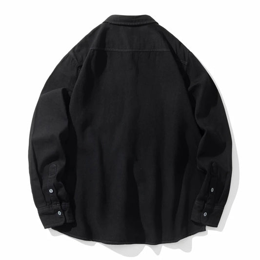 Classic Black Denim Shirt Men's Autumn New Fashion Loose Korean Casual Long-sleeved Jean Shirts Comfortable Male Clothes