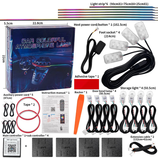 2024 Car Ambient Lights Kits Interior 213 64 Color RGB Symphony Streamer Bluetooth Rainbow Acrylic Strips Atmosphere Lamp By App