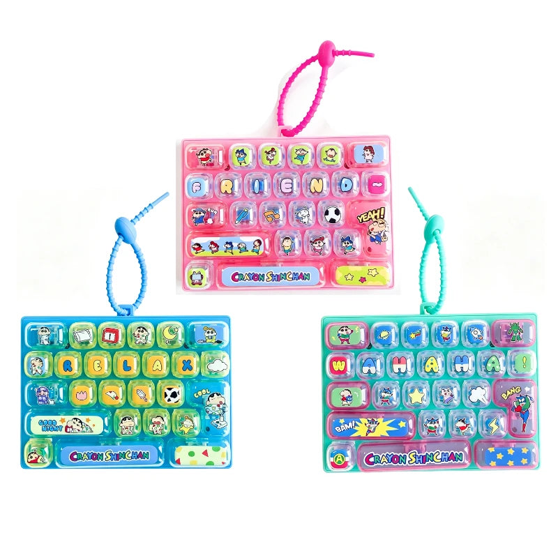 Crayon Shin-chan 26 Key Mechanical Keyboard Keychain Fidget Toy Cute Bag Pendant Stress Relief Gift for Kids Fans anime figure