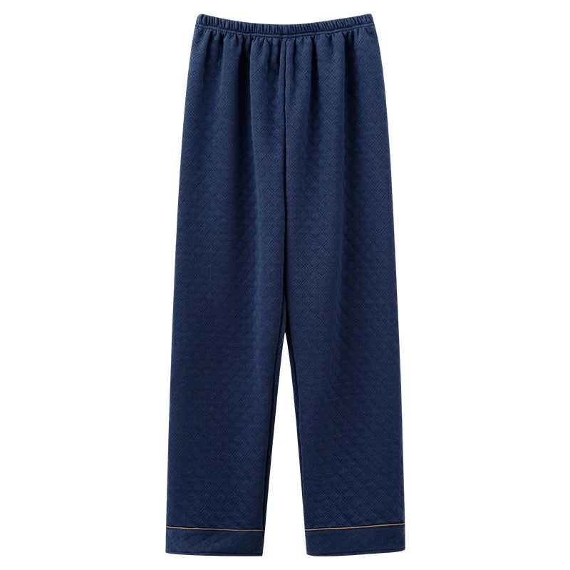 Man pajamas pants autumn winter 3layers cotton interlayer long pants Japanese style elastic waist casual male home sleep bottoms