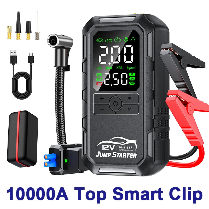 10000a 8000a Amp 7000a 6000a 180psi Smart Car 12v Battery Booster Auto Tire Super Compressor Air Pump Power Bank Jump Starter
