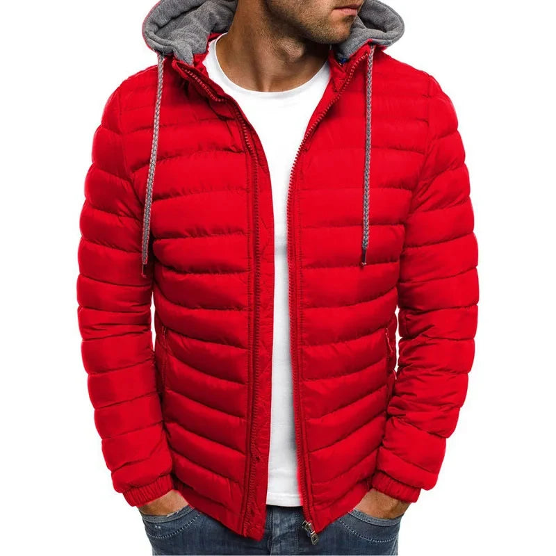 New men's detachable hat with padding, hooded cardigan with drawstring for winter warmth, jacket top, 2024