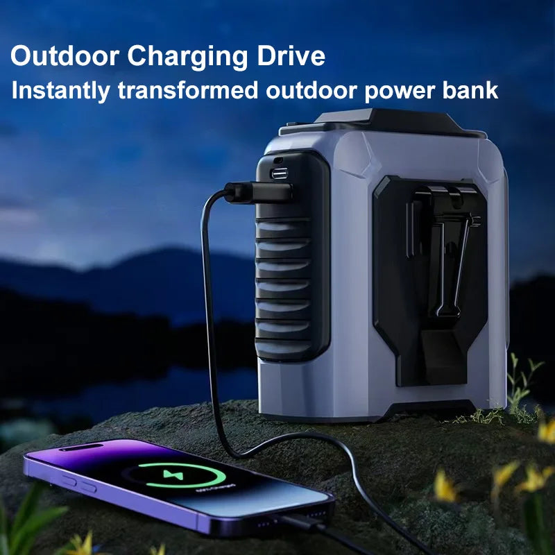 2026 Summer Waist Fan Portable Handheld Hanging Neck Fan Ultra-Strong Wind with Phone Charging LED Light for Outdoor Working