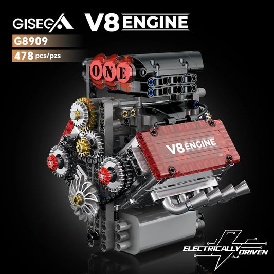 478PCS V8 Engine Building Block with L Motor Battery Case Box Car Model Technical Assembly Bricks Educational Toys Birthday Gift