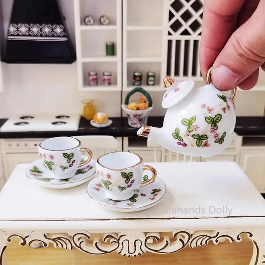Dollhouse Mini Ceramic Tea Set Teacup Food Play Scene Model for Doll House Miniature Furniture Decoration Accessories