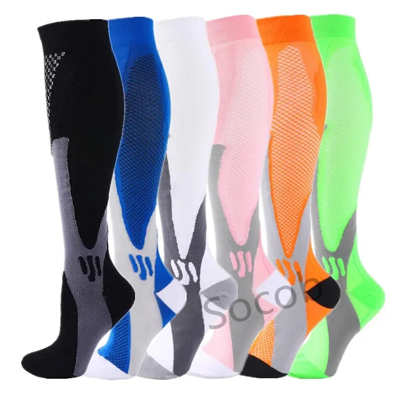 3/6/7 Pairs Compression Socks Women Medical Edema Running Socks Men Knee Length Cycling Socks Football Basketball Outdoor trave