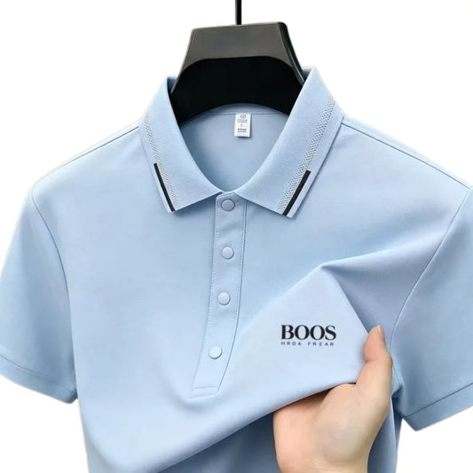 Summer luxury brand men's embroidered polo shirt with ice silk, cool, lightweight, soft, breathable business casual wear