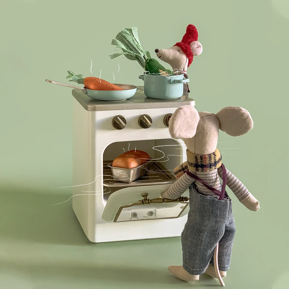 Aizulhomey Dollhouse Miniature Furniture Nordic Metal Miniature Oven with Light Dollhouse Accessories for 1/6 Dolls Blythe BJD