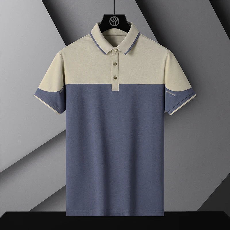 Patchwork Business Polo Shirt Men Short Sleeve Polos Shirts Summer Trendy Brand Flip Collar Ice Silk Shirt Collar Men's T-shirt