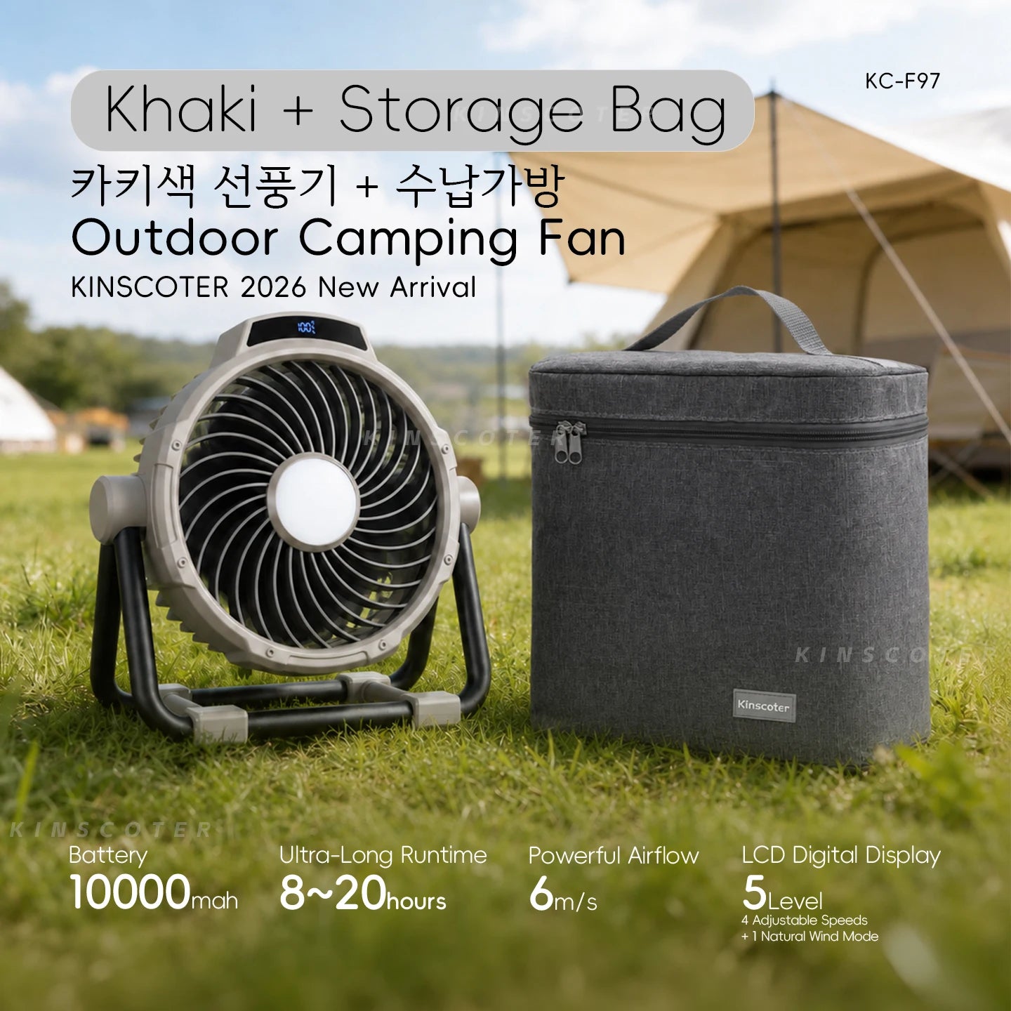 Portable 6 in 1 Outdoor Camping Fan 10000mAh Rechargeable Wireless Tent Ceiling Fan 5 Speed Adjustment Remote Control LED Light