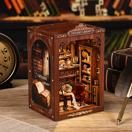 Bookshelf Set DIY Book Nook Kit 3D Wooden Doll House Puzzle Bookshelf Insert Decor With LED Light Dollhouse Model Birthday Gifts