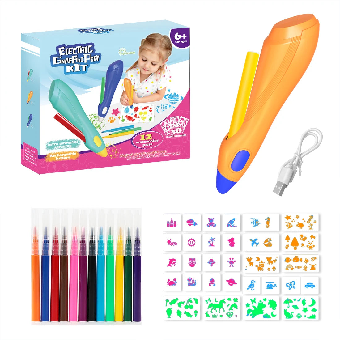 Electric Watercolor Spray Pen Children Hand-painted Color Paintbrush Washable 12 Color Spray Pen Toys for Kids Drawing Toy Gift