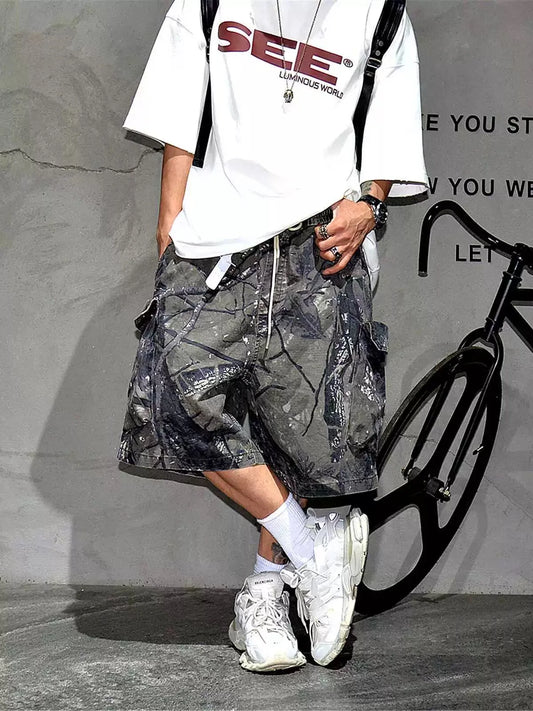 Casual Street Style Camouflage Beach Shorts Men's Loose Fit Summer Large Size Five-Quarter Pants Trendy Workwear Shorts