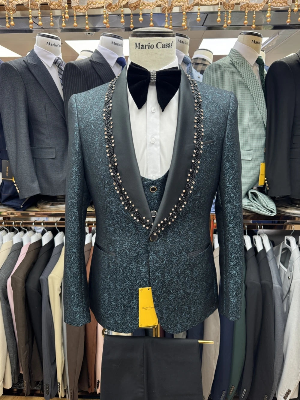 Txjojn New Jacquard Beaded Suit Set 3 Pieces For Men Prom Wear Customized Shawl Lapel Slim Fit Men's Suits Wedding Groom Outfit