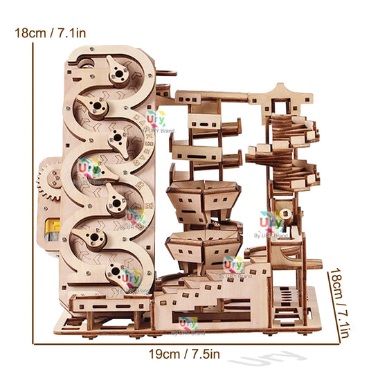 Ury 3D Wooden Puzzle Electric Track Device Marble Run Set Counter Current Compass Model Science Ball Maze Assembly Gift
