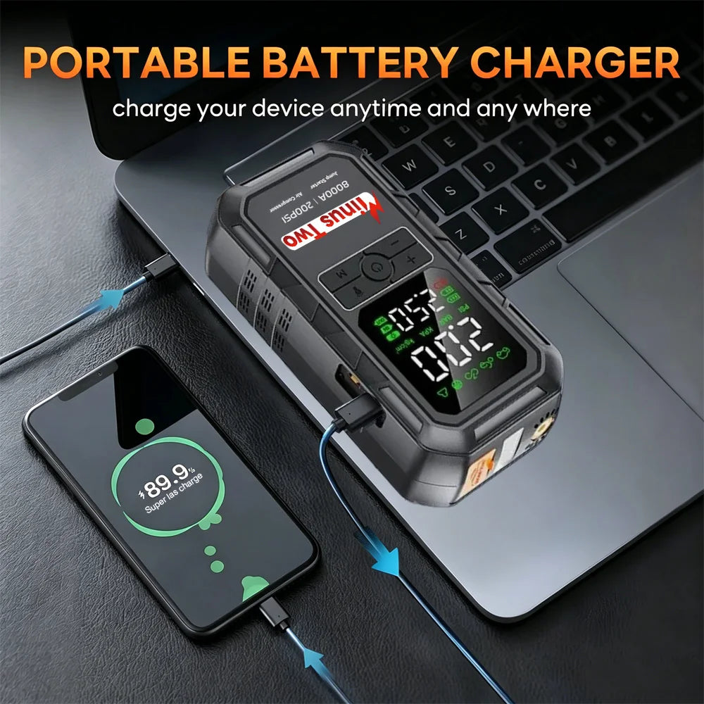 4 In 1 4000A Portable Jump Starter Power Bank 200PSI Air Pump Booster Car Battery 12V Car Battery Starter Powerbank