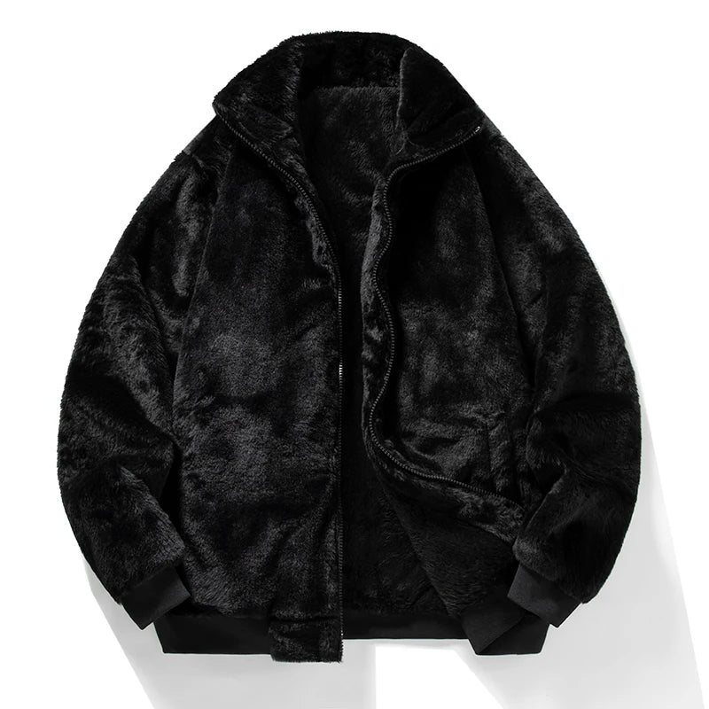 Cross border stand up collar fleece cotton jacket casual jacket solid color plus fleece cardigan woolen jacket thickened double-