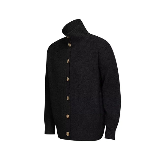 2025 autumn and winter new American retro solid color stand up collar knitted cardigan men's loose button fashionable versatile