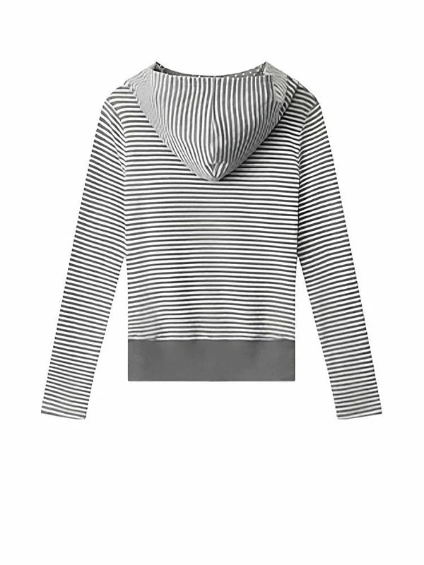 Slim Fit American Style Hooded Cardigan Sweatshirt Women's Short Thin Autumn New Fashion Versatile Open Cardigan Striped Spot...
