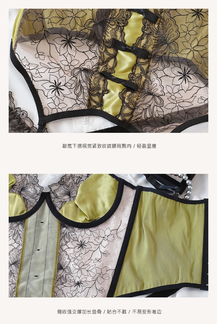 Precious Satin Feeling Lace Camisole Lingerie Set Large Size Women Push Up Underwear Fixed Double Shoulder Straps Bras
